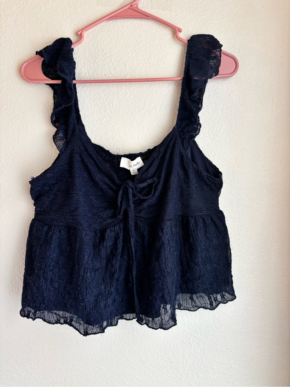 La Peche XL Navy Lace Babydoll Tank Top Coquette Fairycore Y2K Tie Front